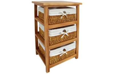 Honey Wood Storage Unit with 3 Maize Baskets Honey Wood Storage Unit with 3 Maize Baskets